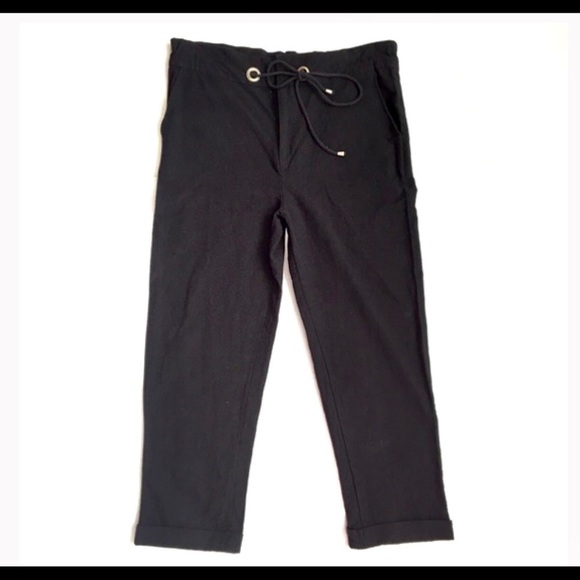 Urban outfitters high waisted black grommet straight leg drawstring pants S - Picture 1 of 6